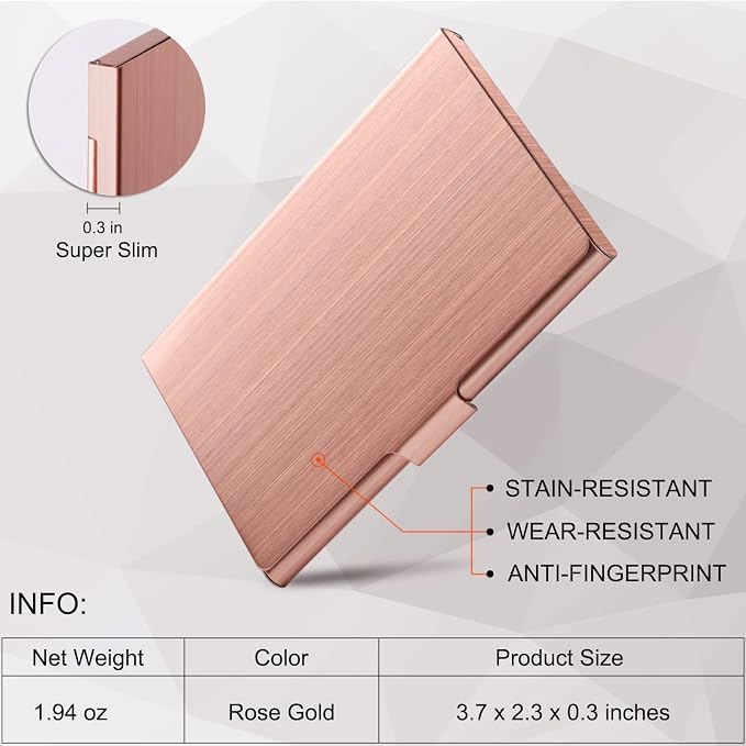 Business Card Holder, Slim Business Card Case for Men & Women, Pocket Metal Card Case, Professional Stainless Steel Business Card Holders, Purse Name Card Holder, Buckle Style Shut, Rose Gold