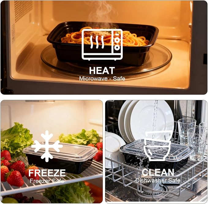 Qewro 10Pack 35oz Meal Prep Containers Disposable Food Storage Containers with Lids, 1-Compartment Food Storage Plastic Stackable To Go Boxes Microwave, Freezer, Dishwasher Safe