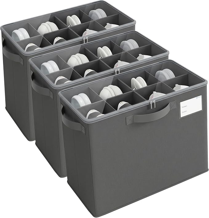 Varhomax Shoe Organizer Box for Closet, Small Fabric Storage Basket 3 Pack | Foldable Shoe Bin with Adjustable Dividers & Clear Cover, Saving Space Sneakers & Sandals Containersfor Entryway, Cubby
