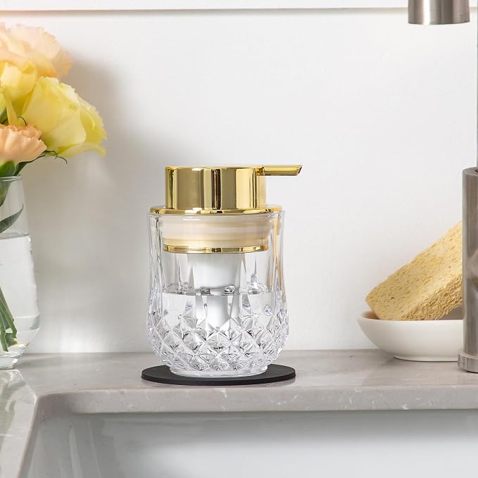 Glass Foam Soap Dispenser Set - 2 Pack Bathroom Hand Soap Dispensers,Refillable Dish Soap Dispenser for Gold Pump,Modern Home Soap Dispenser for Bathroom,Kitchen