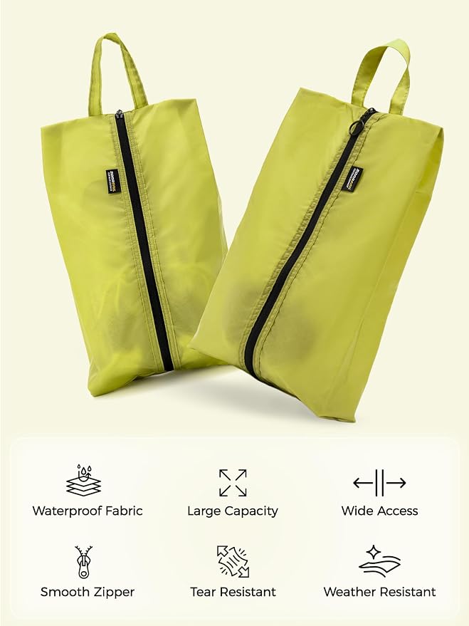 2 Pack Shoe Bags for Travel, Water-Resistant Organizers, Yellow | 100D Composite Nylon, Translucent Design, Large Capacity, Odor and Dust Protection For Gym, Soccer, Golf, Tennis, Baseball