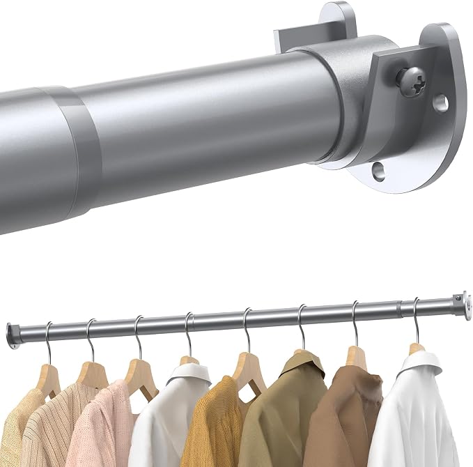Supforce Closet Rods for Hanging Clothes, 17 to 54 Inches Stepless Adjustable Metal Closet Rod, 1.3 Inches Heavy Duty Clothes Hanging Rod for Closet Wardrobes Laundry RV, Silver