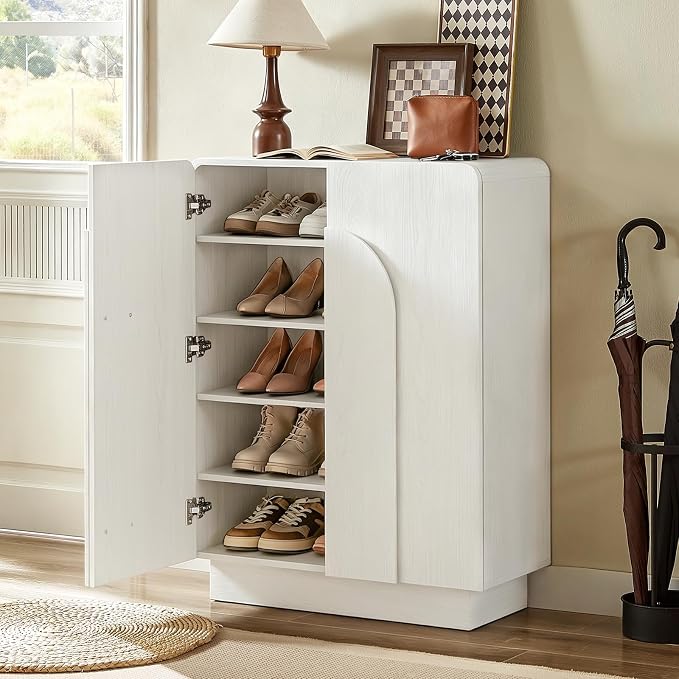 ONBRILL Shoe Storage Cabinet with Doors, Large Shoe Cabinet Storage for Entryway, Wooden 6 Tier Shoe Organizer Cabinets with Adjustable Shelves for Entrance Hallway Living Room Foyer (White)