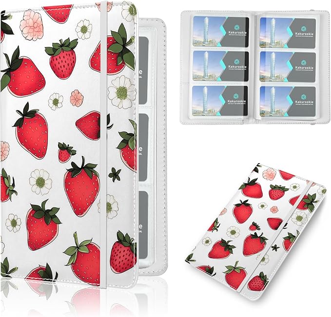Floral Business Card Book Holder Organizer for Women, 240 Card Capacity, Stylish Name Card and Credit Card Holder for Professionals (Strawberry)