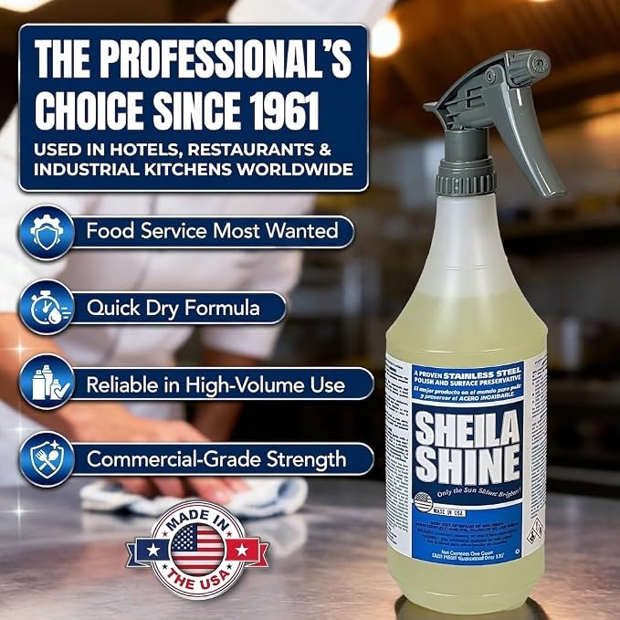 Sheila Shine Stainless Steel Cleaner & Polish – 1 Quart (32 fl oz) – Removes Fingerprints, Protects & Restores Shine on Stainless Steel, Chrome & Metal Surfaces