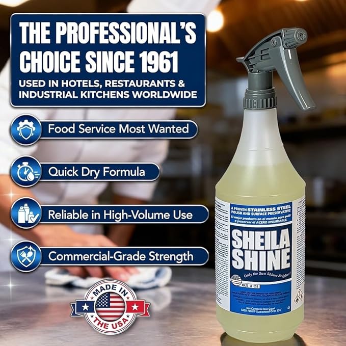 Sheila Shine 1 Quart Stainless Steel Cleaner and Polish - Cleans, Polishes & Protects Kitchen Appliances, Refrigerators, Sinks, Ovens & Grills - Spray & Polish Stainless Steel Cleaner