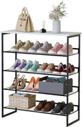 Garden 4 you Shoe Rack for Entryway 5 Tiers 11.8" D x 29" W x 36.5" H, Metal Shoe Rocks with White Wooden Tabletop, Angled Shoes Rack with Adjustable Mesh Shelves for Entryway Hallway Closet