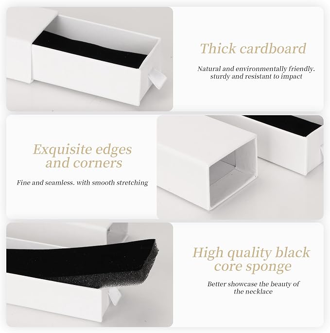 12-Pack Drawer Style Jewelry Gift Boxes with Sponge Insert, 8.7"x1.8"x1.2" Necklace & Bracelet Display Box for Presentation, Cardboard Storage Organizer for Pendant, Ring, Earring - White