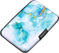 ELFISH Mini RFID Aluminum Wallet Credit Cards Holder Business Card Case Metal ID Case for Men Women (Green Marble)