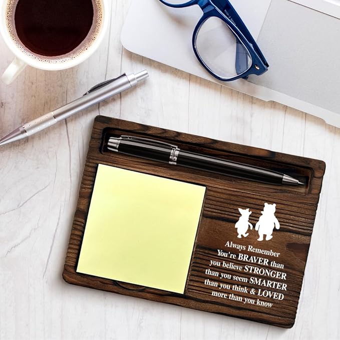 Pooh Bear Sticky Note Holder Encouragement Gifts Positive Always Remember You're Braver Self-Stick Note Pad Holders, Inspirational Pooh Bear Gifts for Women Coworker Besties Daughter