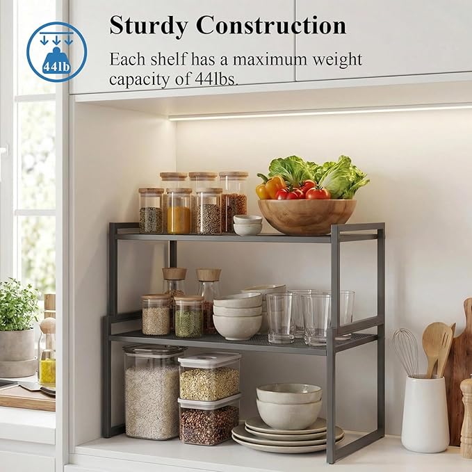 Set of 2 Cabinet Organizers 12.8''W 44 LBS Load Capacity Heavy Duty Kitchen Pantry Shelves Counter Countertop Storage Racks