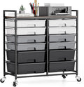 Rolling Storage Cart with 12 Drawers, Wooden Tabletop Utility Cart for Craft Storage, Art Supply Storage & Home Office Organization, Teacher Cart with Wheels for Classroom Organization, School (Grey)