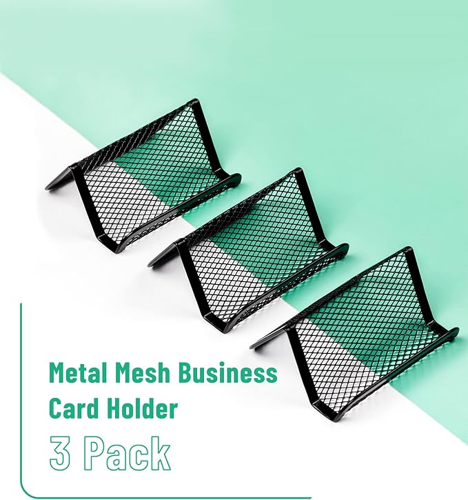 Mr. Pen- Metal Mesh Business Card Holders, 3 Pack, Black | Durable Stainless Steel Card Stand for Desk, Office, and Business Use, Straight, Flat and Smooth Design