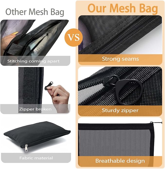 3 Pcs Mesh Zipper Pouch Makeup Bags Set, Portable Mesh Cosmetic Bag Travel Toiletry Storage Bags Pencil Purse Organizer Pouches for Home Office Daily or Traveling Accessories Keep Small Items( Black)