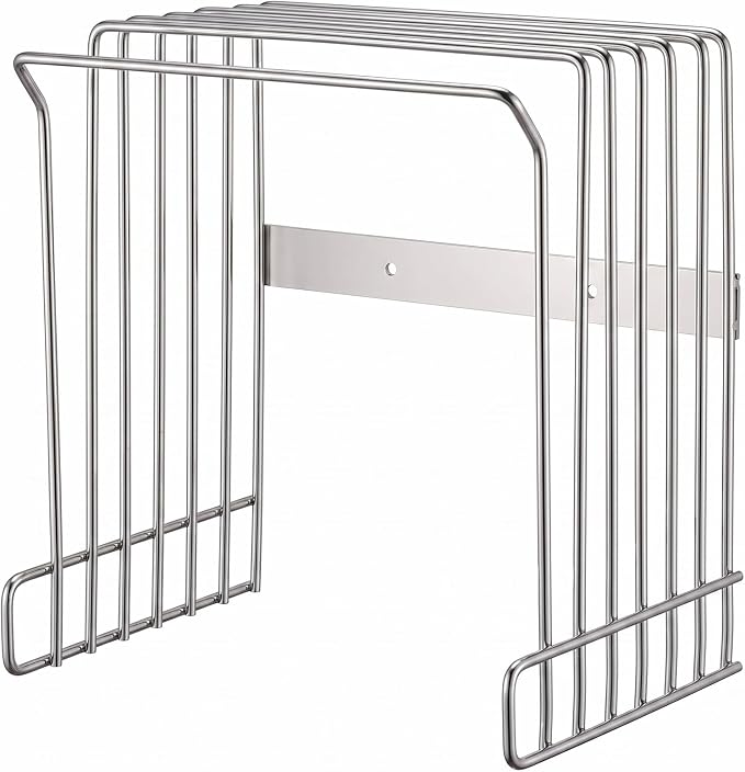 Geetery Wall Mount Cutting Board Rack 6-slot Metal Wire Polished Stainless Steel Cutting Board Organizer Holder for Commercial Kitchen Fits Baking Sheets and Pans Lids 9.5" x 7.4" x 10.5"