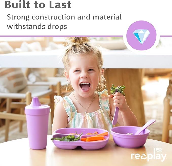 Re-Play Toddler Plates with Dividers - Deep-Walled 3 Compartments Divided Plates for Kids - Dishwasher & Microwave Safe - Made in USA - Set of 4-7.37" x 7.37" x 1.25" - Princess