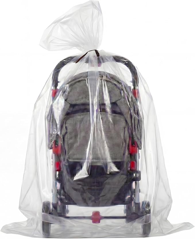 Wowfit 5 CT 45x65 inches Extra Large Clear Plastic Bags Perfect for Car Seat, Luggage, Suitcase, Stroller, Chair, Kids Bike and Attic Storage (3 Mil Flat Bags)