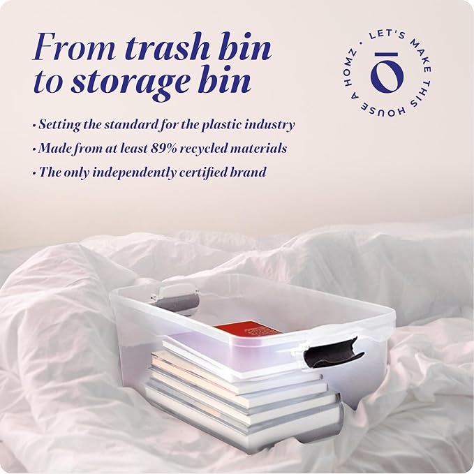 HOMZ Secure Latch Clear Plastic Storage Organizer Bins, 64 Quart, 2-Pack | Gray Latches - Stackable Container Boxes for Bedroom, Bathroom, Garage, and Office Organization