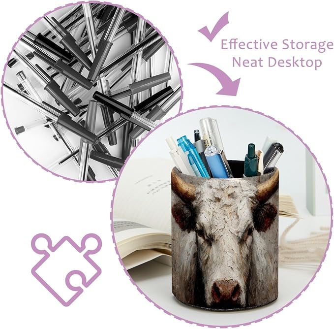 Watercolors Highland Cow Pen Holder Pencil Organizer for Desk, 3.1” x 3.1” x 3.9” Pencil Cup Office Supplies, Large Capacity Cute Pen and Makeup Brush Holder for Desktop, Home, School