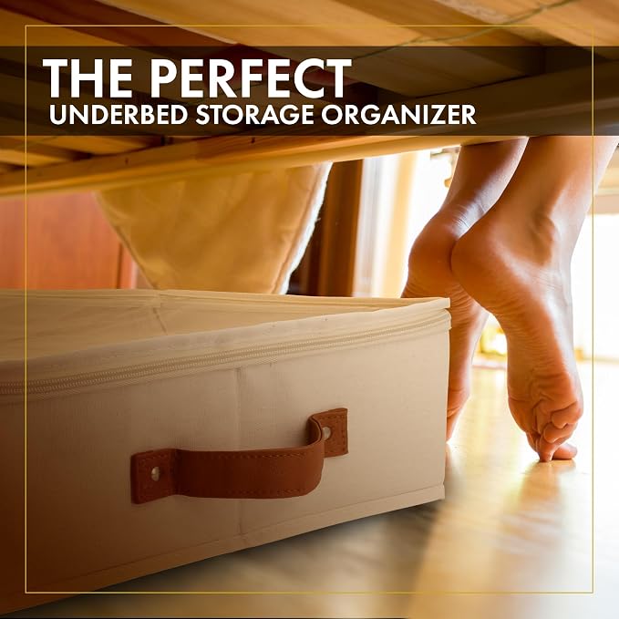 HOMELUX THEORY 2pc Under Bed Storage Containers, Bedroom Under the Bed Drawer Storage Organizer with Bins and Lids, Medium Underbed Clothes Storage Box Ideal for Blanket, Fabric, & Shoes (Ivory)