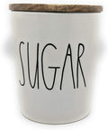 Rae Dunn by Magenta"SUGAR" in large letters LL Ceramic Cellar Canisters with Wood Lid