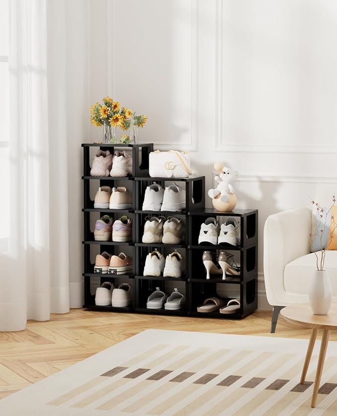 HAIXIN 5-Tier Shoe Rack for Small Spaces Narrow Shoe Organizer | for tight spots, dorms, rvs, stack multiple tiers, removable shelves for boots, narrow size for kids, women, modular design