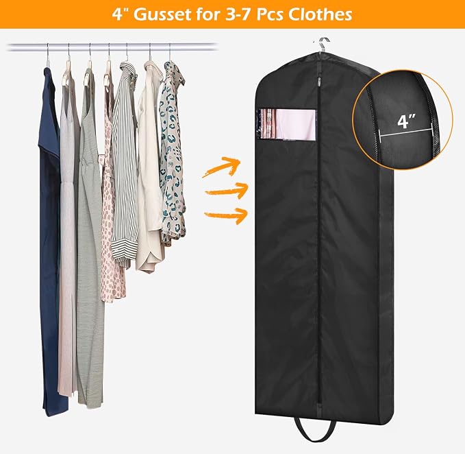 MISSLO 65" Long Garment Bags for Travel Dress Bags for Hanging Clothes 2 Packs Wedding Dress Cover Waterproof Clothes Protector for Closet Storage for Gowns, Tuxedos, Coats, Black