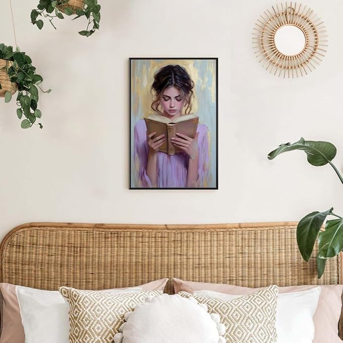 Girl Reading Book Lover Art Aesthetic Poster Canvas Wall Art Decoration Living Room Home Decor Bedroom Decoration Poster black framed8x12inch