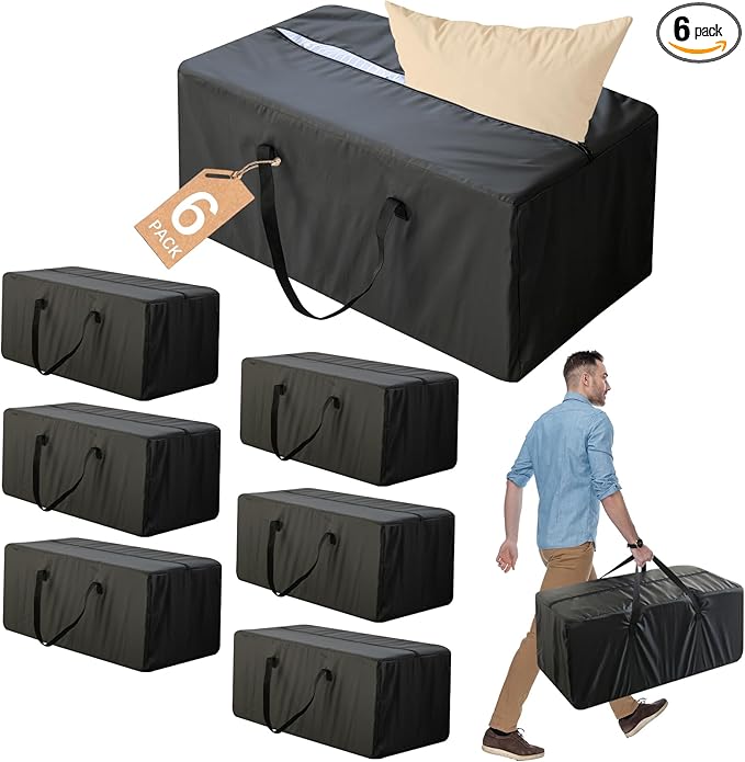 6 Pack Heavy Duty Moving Bags with Reinforced Zipper & Handles, Sturdy & Durable Clothes Storage Bags Totes Bins, Moving Boxes Alternative,College Dorm Room Essentials, Black