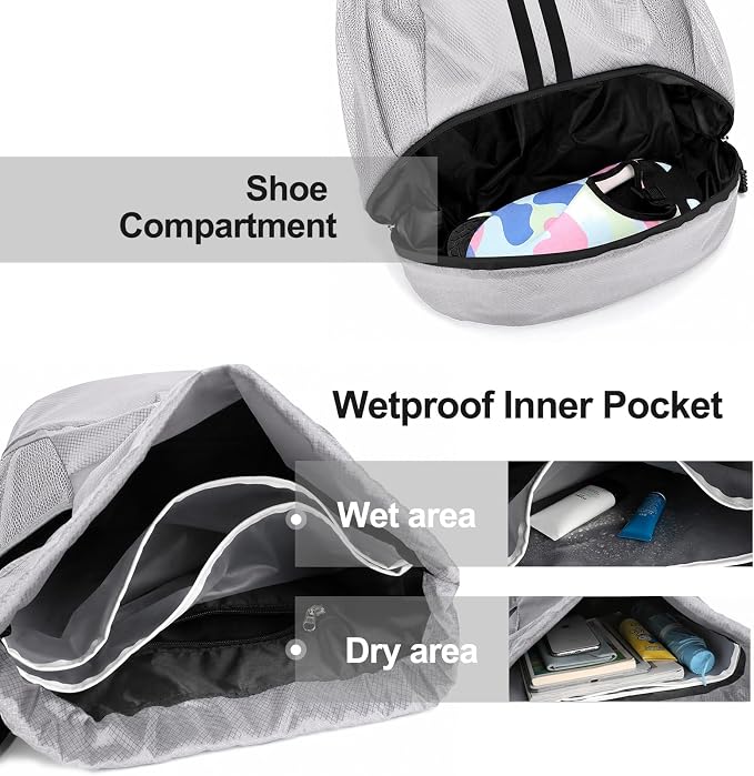 Hoedia Sports Drawstring Backpack - Swim Gym Bag for Women and Men | String Bag with Shoes Compartment and Wet Proof Pocket, Adjustable Wider Shoulder Strap, For Soccer, Basketabll, Volleyball