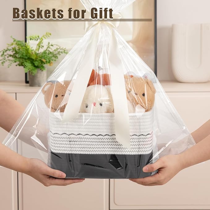 OIASKET 4 Pack Storage Baskets for Organizing, 13"X9"X7.87", Decorative Cotton Rope Baskets for Shelves, Small Woven Basket for Toys, Books and Towels, Black & White