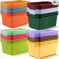 Dandat 36 Pcs Plastic Book Bins for Classroom Library Colorful Scoop Front Cubby Bins Stackable Toy Storage Containers with Handles for School Home Office Nursery Daycare (Vintage Color)