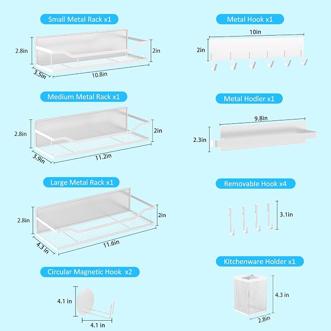 Multifunctional Magnetic Shelf for Washing Machine, Refrigerator, Microwave, Coffee Maker, and Any Metal Surface, Powerful Magnetic Shelves Include Magnetic Paper Towel Holder (8 pcs - White)