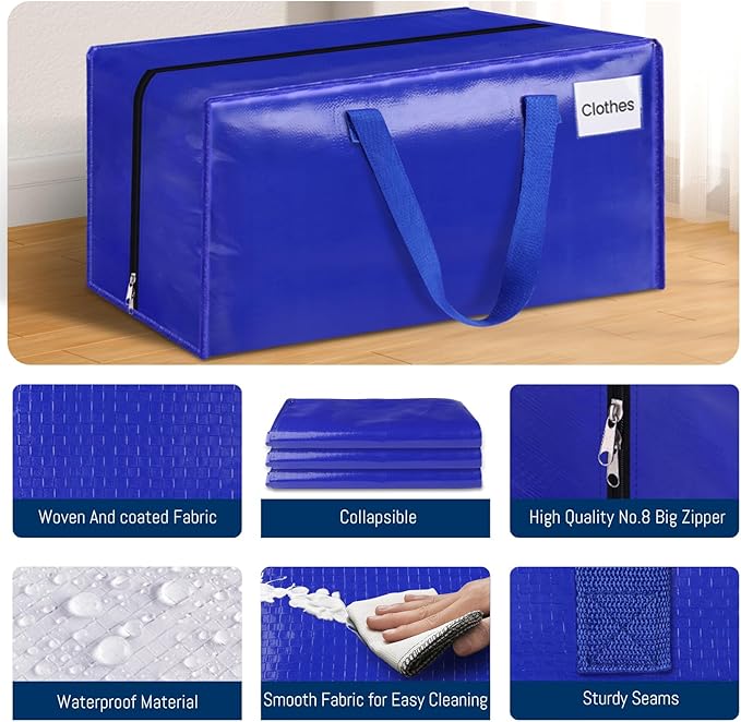 BlissTotes Moving Bags, Heavy Duty Moving Supplies & Storage Bags, Extra Large Packing Bags, Boxes with Tag Pockets, Collapsible Fold Flat Storage Totes, Alternative to Box and Bin, 93L, 2 Packs