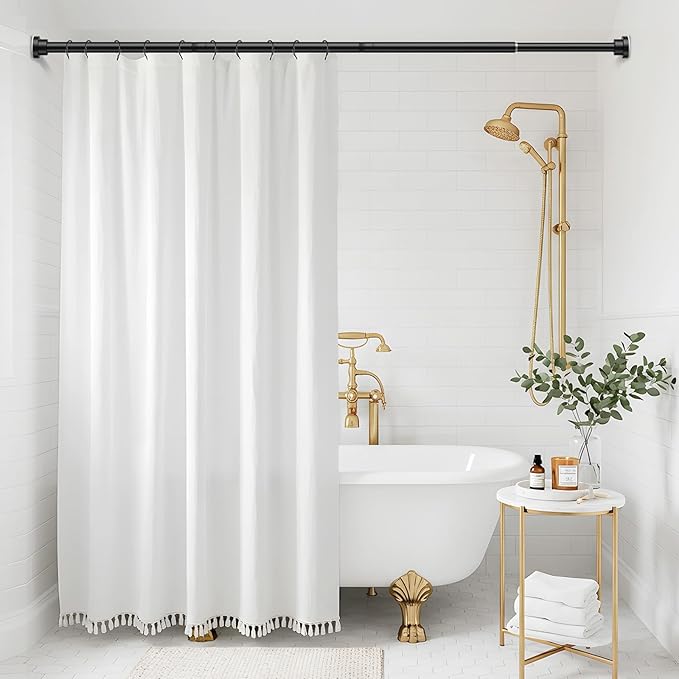 Shower Curtain Rod 31-63 Inch,7/8"Diameter Adjustable Spring Tension Curtain Rods No Drill,Matte Black Shower Tension Rod for Bathroom,Room Divider,Window,Anti-Rust Non-Slip 1-Pack