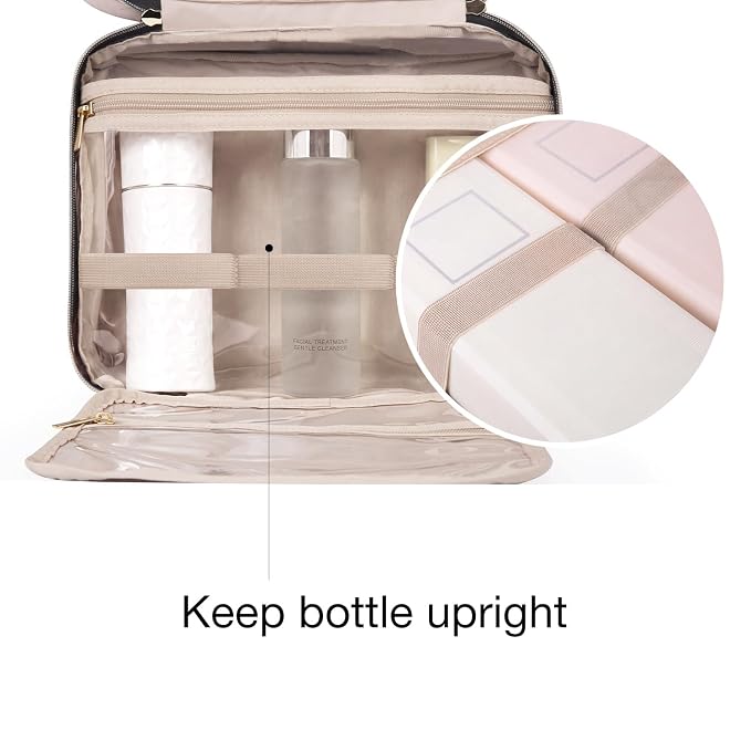 BAGSMART Toiletry Bag Travel Bag with Hanging Hook, Water-resistant Makeup Cosmetic Bag Travel Organizer for Accessories, Shampoo, Full-size Container, Toiletries (Lucent Blue, Large)