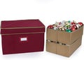 Covermates Keepsakes Adjustable Ornament Storage Box – Heavy-Duty Polyester, Padded Dividers & FlexGrid Trays – Protective Holiday Organizer with Stackable Walls & Label Window, Red