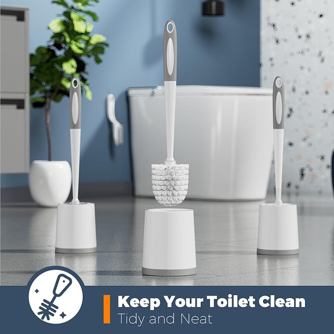 Holaloha Toilet Brush, 3 Pack Toilet Brushes for Bathroom with Holder, Bathroom Accessories Toilet Bowl Brush with 3 Clean Brush, Toilet Scrub Brush, Toilet Brush Set for Deep Cleaning, White