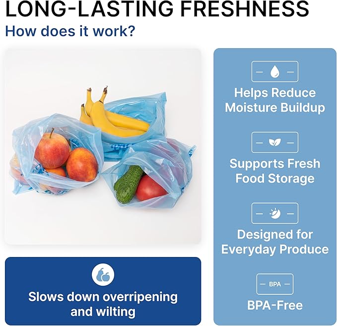 Freshpack 247 Produce Storage Bags Size M 10 x 12 Inches 1 Gallon 20 Pack Reusable Food Storage Bags With Zipper, Bread Keeper Bag For Fruits Vegetables Meal Prep Pantry Use