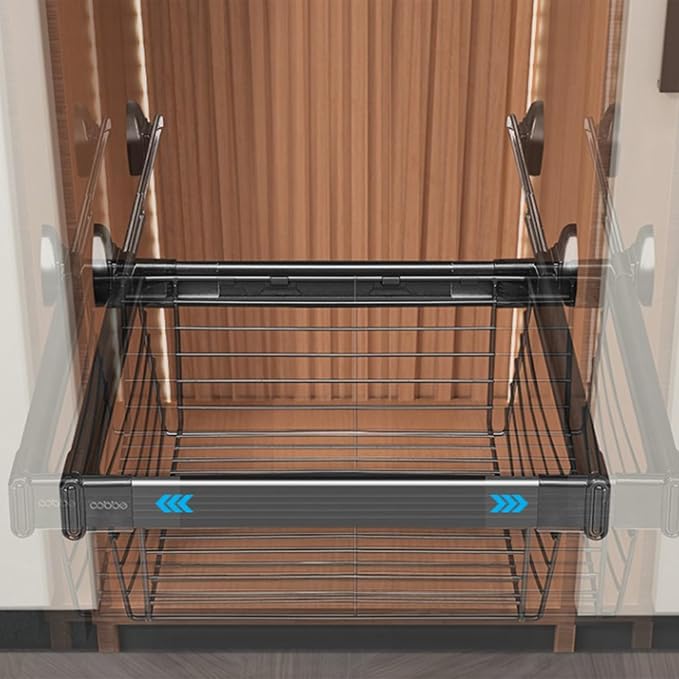 Pull Out Cabinet Storage Basket,Stackable Detachable Baskets Closet Storage Box,Telescopic Coat Drawer for Kitchen,for Kitchen Office Wardrobes Cupboard Storage(Black,614x456x205mm)