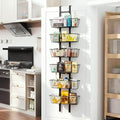 6-Tier Over The Door Pantry Organizer, Metal Hanging Storage Shelf Spice Rack with Adjustable 6 Baskets, Space-Saving Behind Door Organizer for Kitchen, Bathroom, Laundry Room, Black