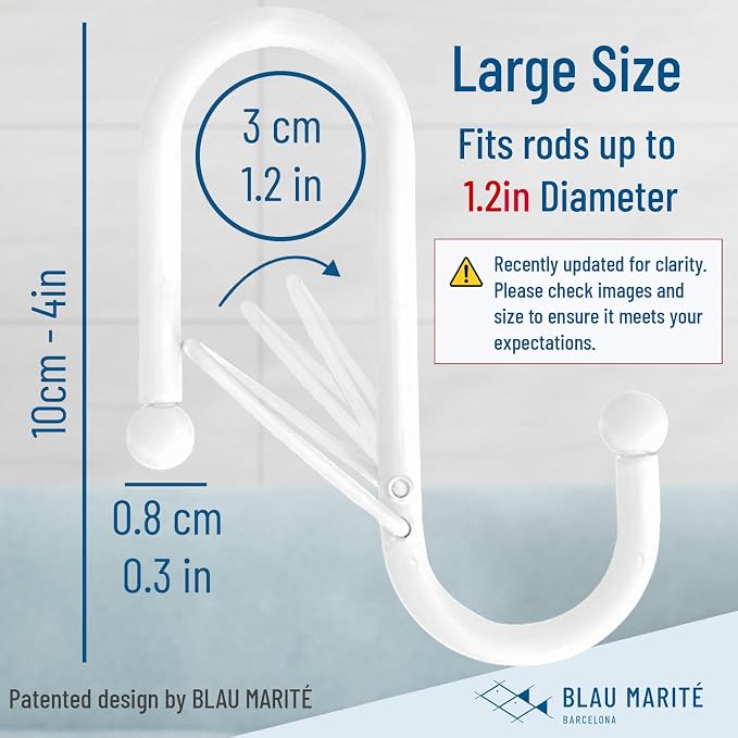 6-Pack Metal S Hooks for Hanging – Heavy-Duty S-Shaped Hook with Safety Buckle – Fits Bars up to 1.2 in – Anti-Drop S-Hooks for Closet, Wardrobes & Storage – White (Large)