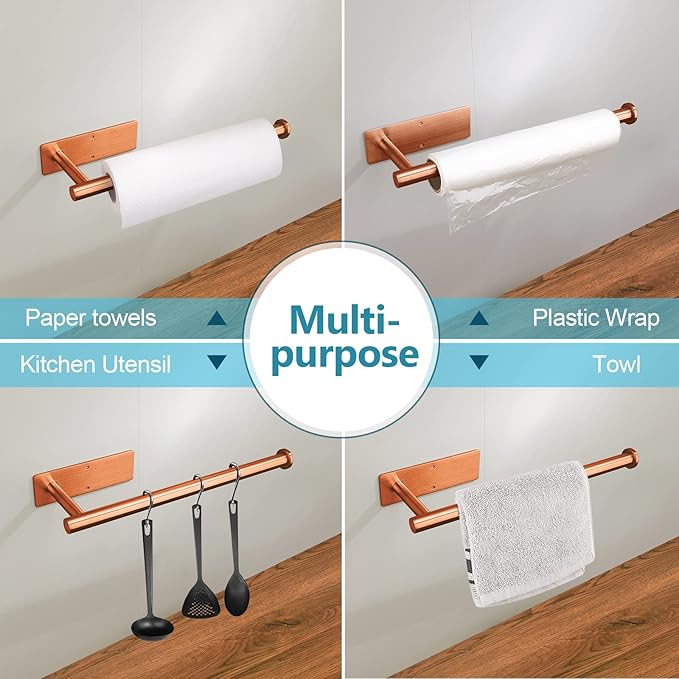 Paper Towel Holder for Kitchen - Under Cabinet Paper Towel Holder Adhesive Paper Roll Rack for Bathroom Towel, Wall Mounted Silver Adhesive or Drilling Stailess Steel Towel Holders(Silver)