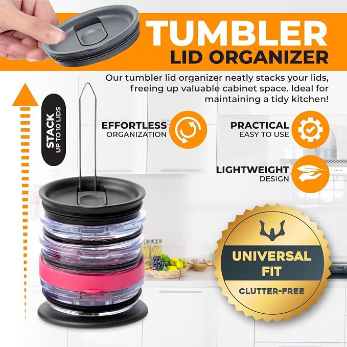 ELYPRO Tumbler Lid Organizer & Holder for Stanley, Yeti, Water Bottle Lids | Kitchen Gadgets, Kitchen Organization, Organization Storage, Inside Kitchen Cabinets, Inside Cupboards, Pantry Shelves