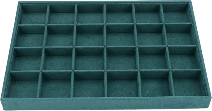 Large Velvet Jewelry Tray, Drawer Organizer for Jewelry in Dresser, Stackable Jewelry Drawer Organizer Inserts for Earring Necklace Bracelet Rings(Green,24grid)