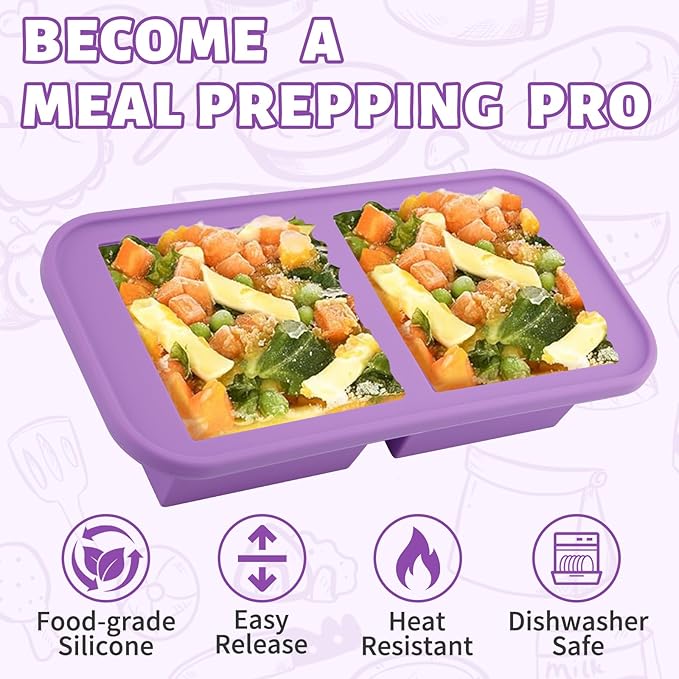 SHIKORI Silicone Freezer Molds With Lids, Easy Meal Prep Container and Kitchen Storage Solution, Silicone Molds for Food, Soup, Smoothie Storage and More (Purple-2 Cup)