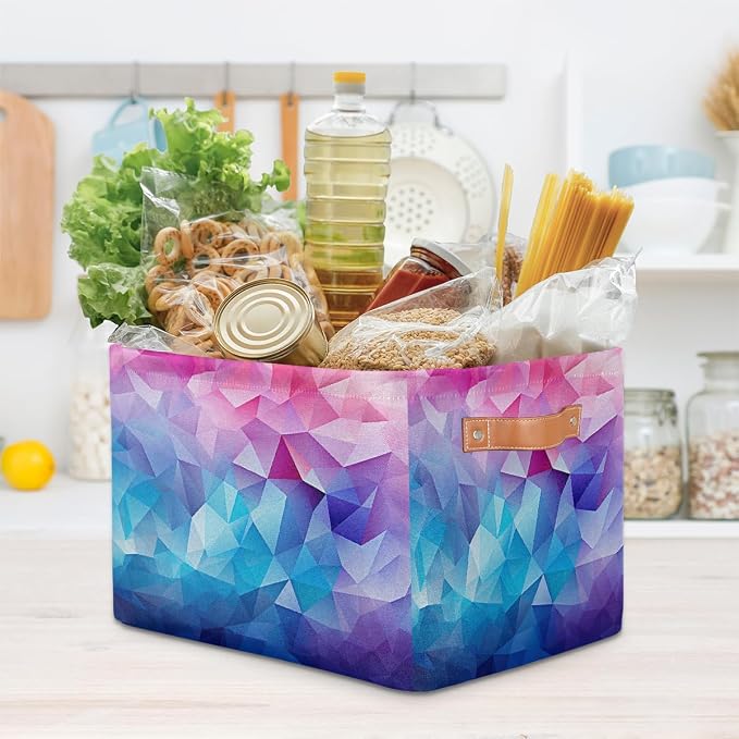 Rectangle Storage Baskets for Shelves, Abstract Pink And Blue Texture Storage Cube Organizer Bins Collapsible Toy Basket for Nursery Home Room
