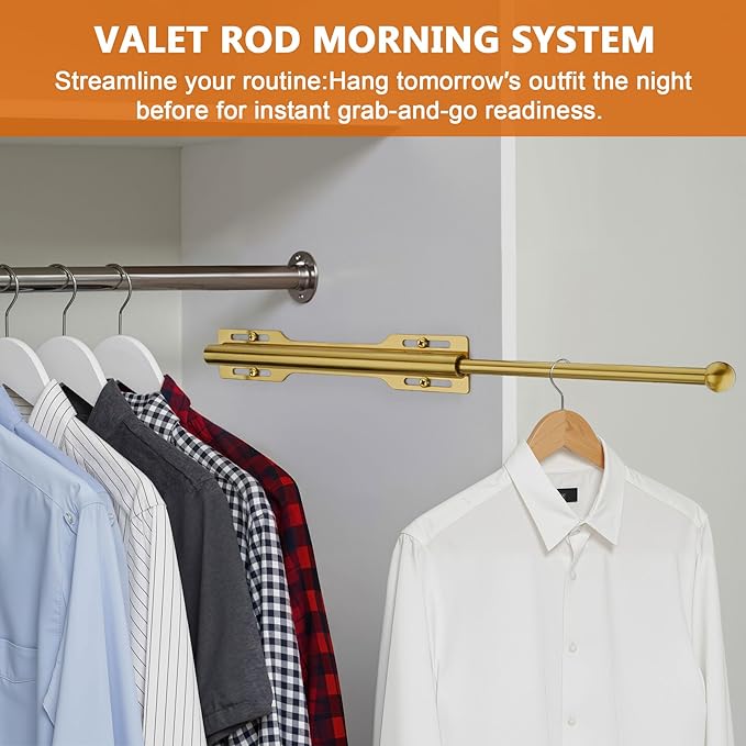 Pull-out Valet Rod for Closet 2 Pack, Brushed Gold