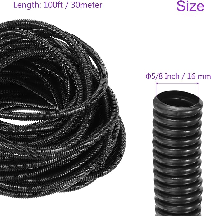 DMiotech 100ft Wire Loom Split Tubing 5/8 Inch(16 Mm) ID, Cord Protectors from Pet Flexible Conduit Cable Management for Office, Home, Garden, Black