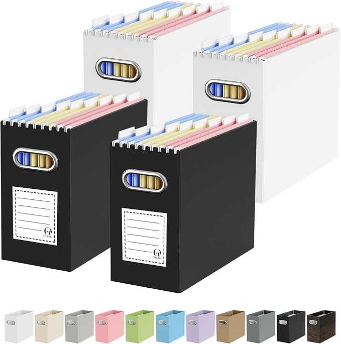 Oterri Cardboard File Organizer Box for Hanging File Folders Letter Size,File Box for Computer Desk,File Cabinet,Working Home,Office,Classroom (Black+White, Letter Size - 4 Packs)